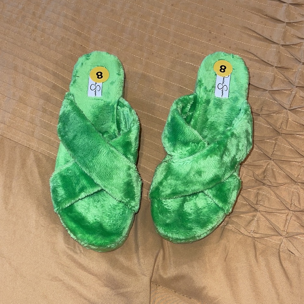 Jessica Simpson fur slippers lime green size 8